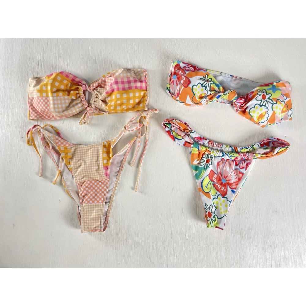 Lot Of 2 Bandeau Bikinis Spring Break‎ Bright Colorful Hot Sexy Summer Women M L